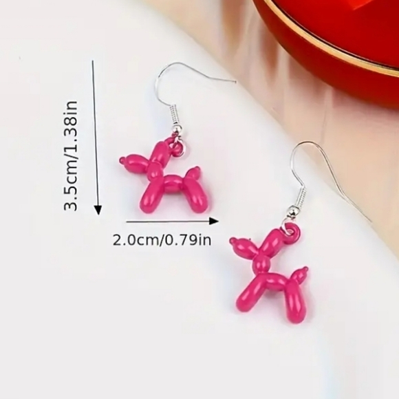 Cute Cartoon 3D Dog Puppy Balloon Dangle Drop Womens Fun Unique Hook Earrings - Picture 3 of 3